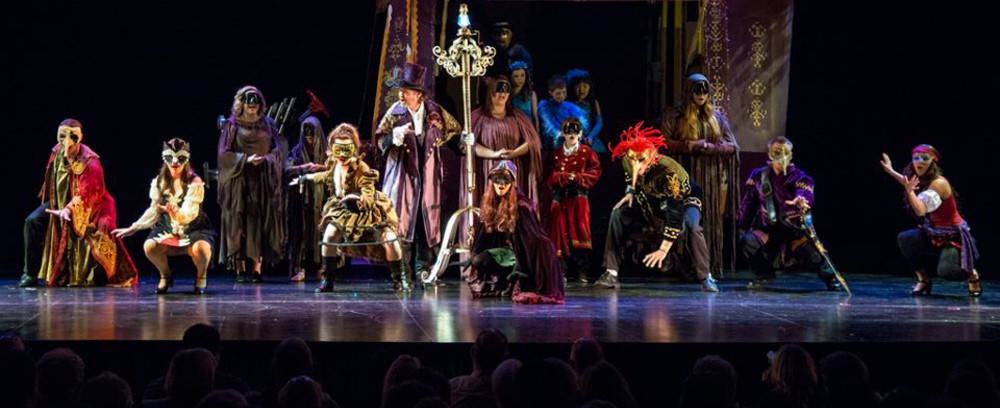 Doomsday-themed theatrical performance featuring dramatic storytelling