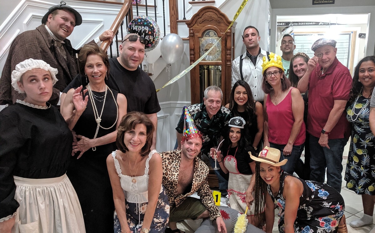 Actors performing a live murder mystery dinner show in Pennsylvania
