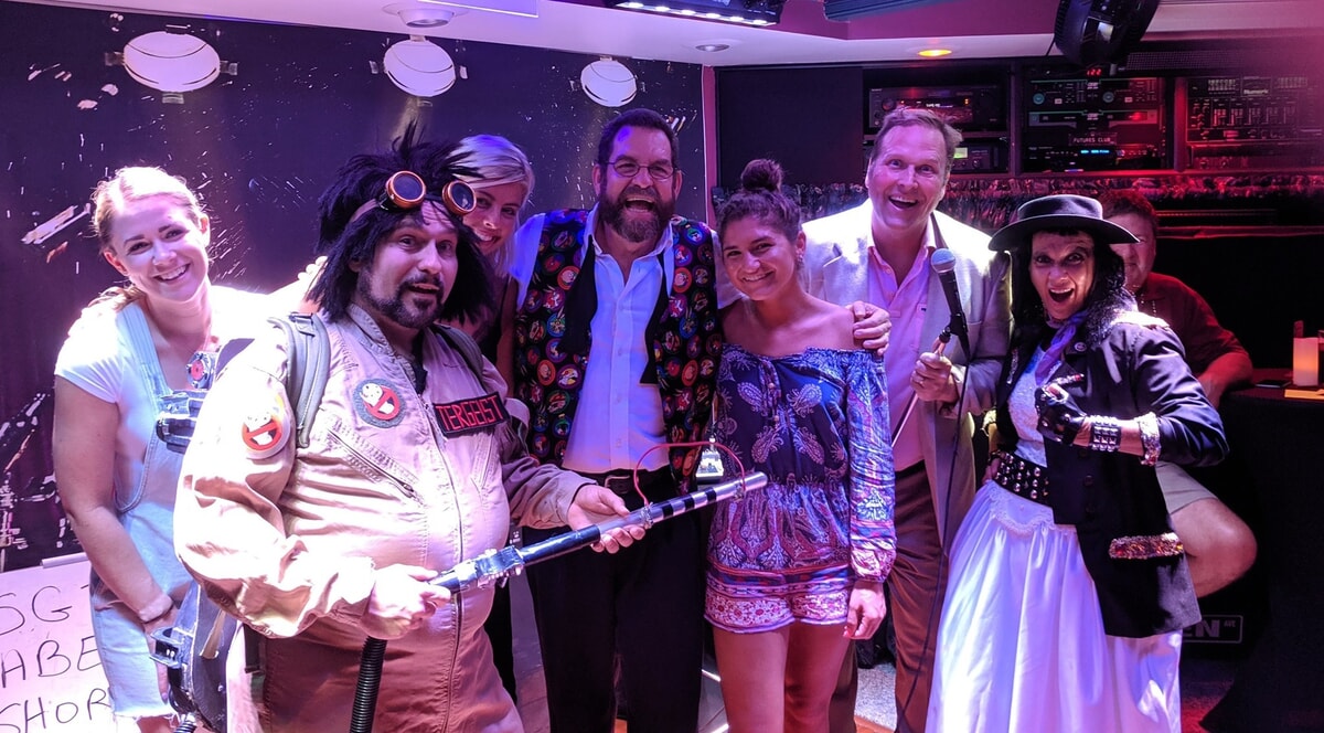 Excited group of performers celebrating after a successful show in NJ