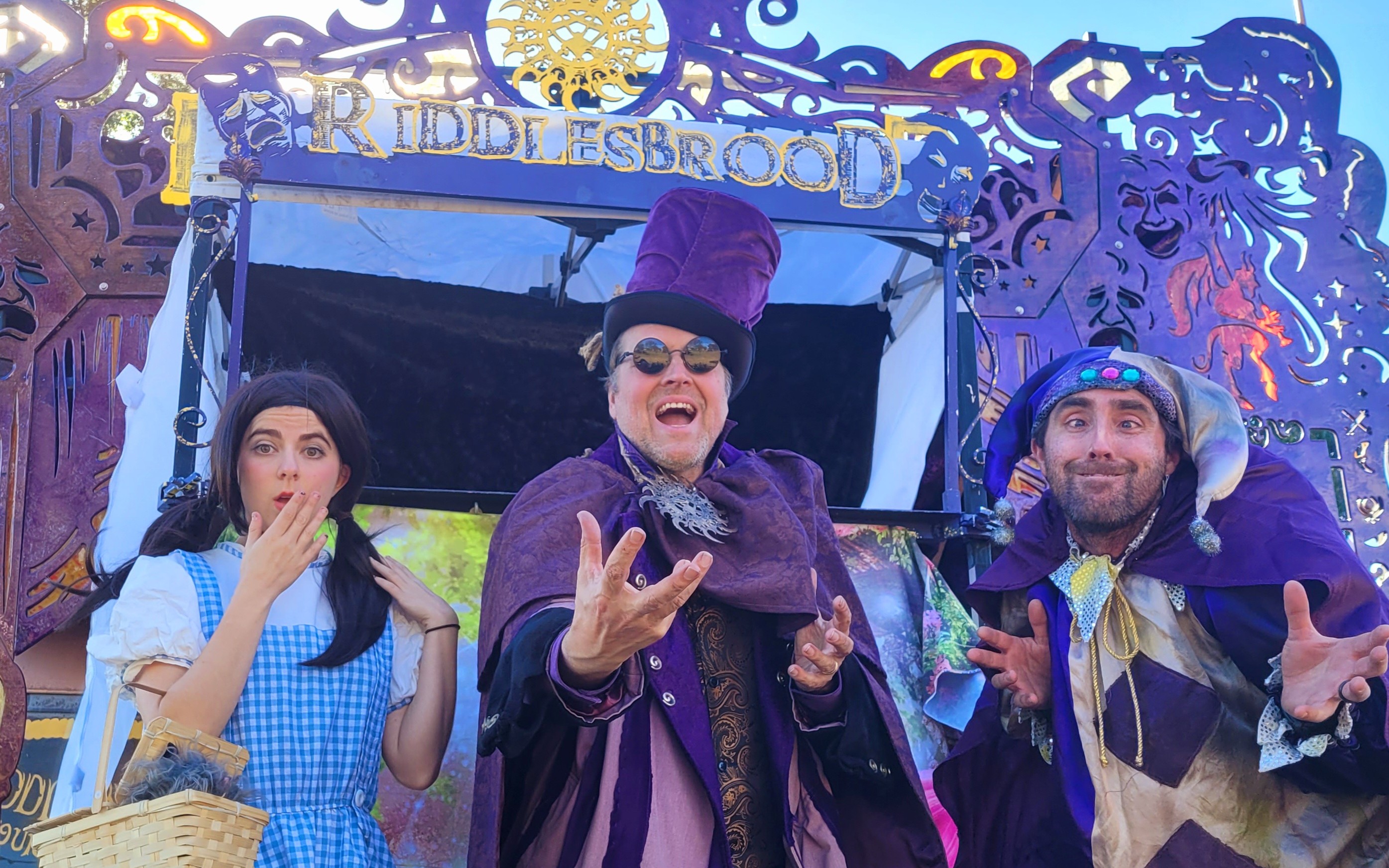 A group of actors on stage entertaining guests with a comedy and adventure-filled show at an NJ RV park.