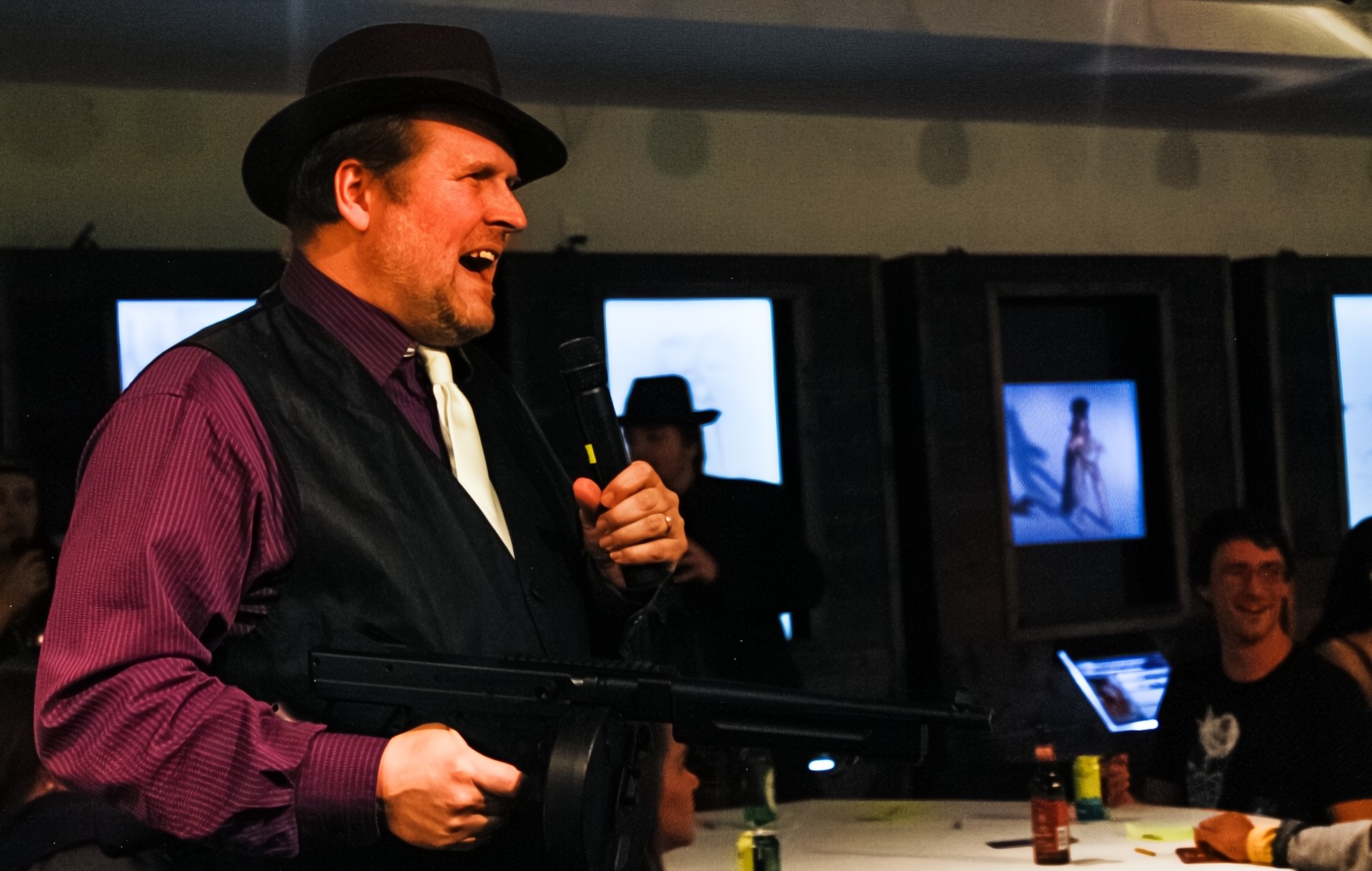 costumed actor during a typical murder mystery party