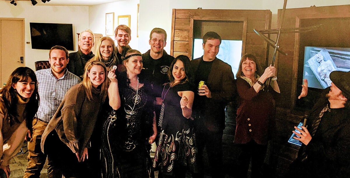Sorority sisters enjoying an interactive Great Gatsby-style murder mystery