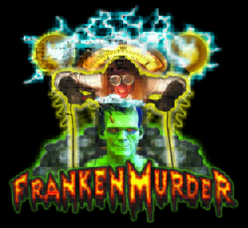 Dr. Frankenstein confronts the monster in a Halloween murder mystery